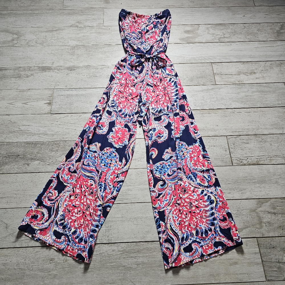 Lilly Pulitzer Farrah Wide Leg Strapless Jumpsuit Small